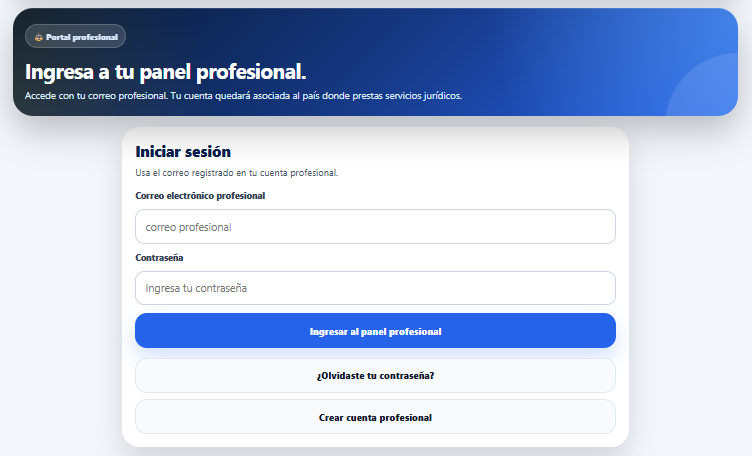 Inicio de sesión del portal profesional